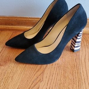 Jessica Simpson black heels with animal print heel